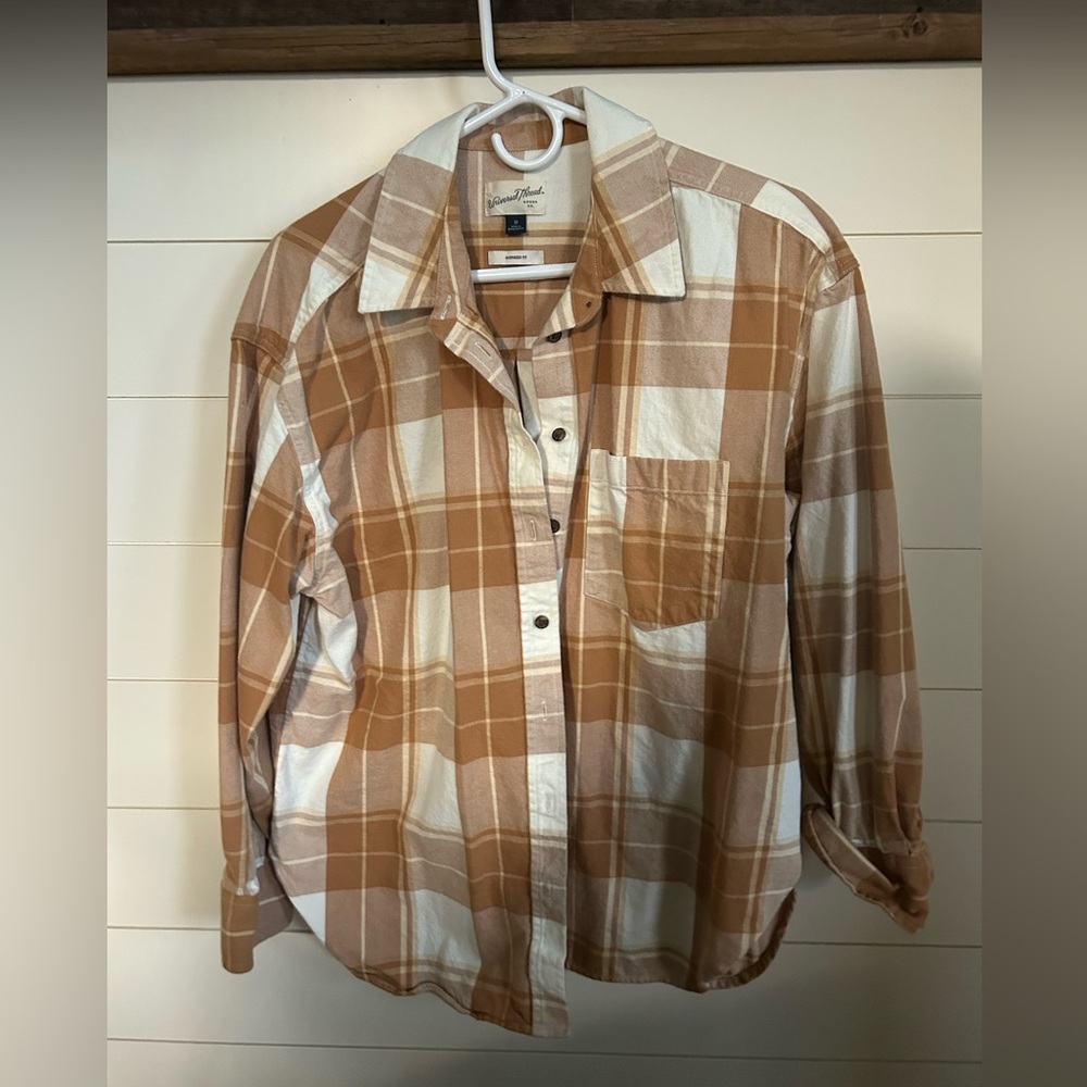 Universal Thread Oversized Plaid Shirt in Brown and Cream